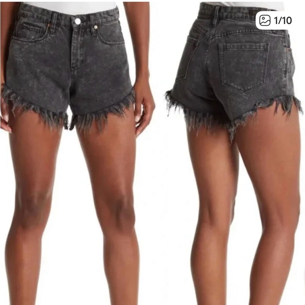 Blank NYC Washed Black Frayed High-Rise Denim Shorts size 24